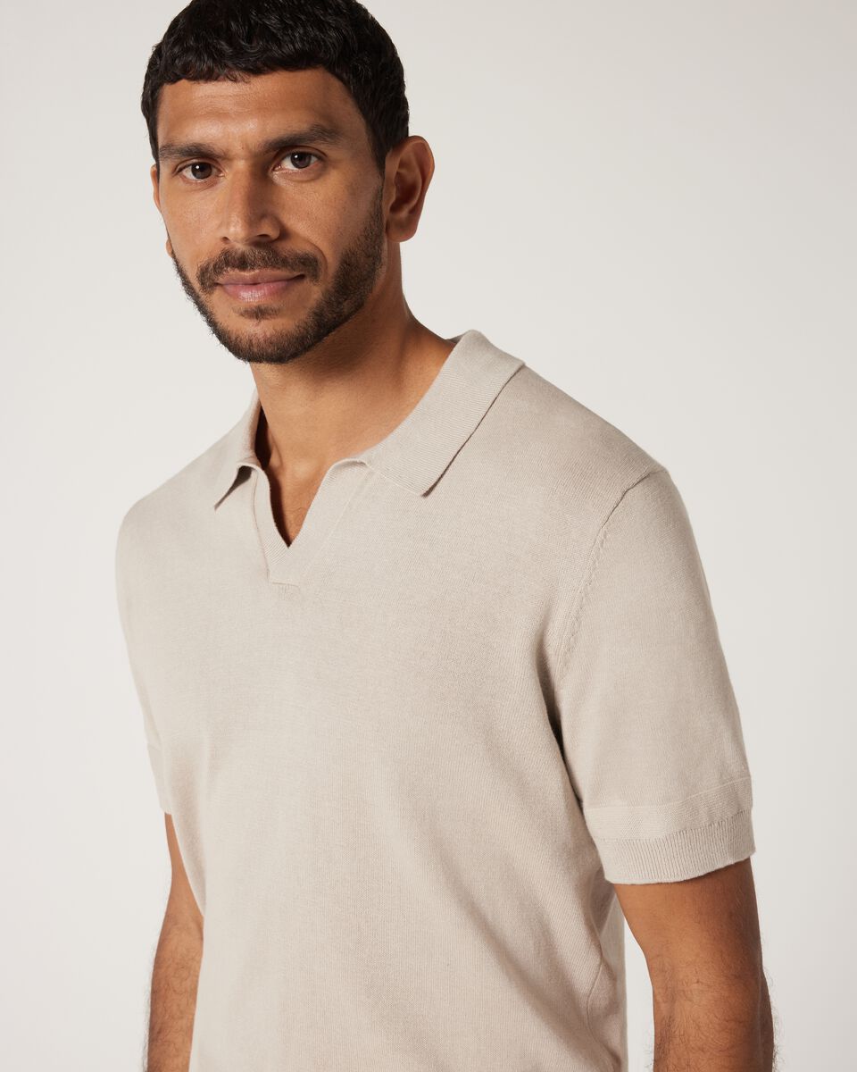 Short Sleeve Trophy Neck Knit, Bone, hi-res